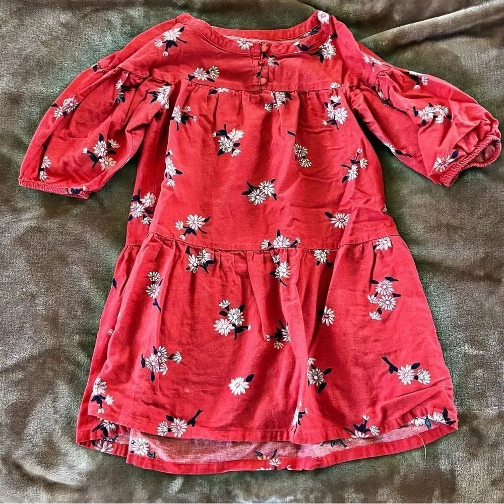 Old Navy Girls Red Floral Dress Bishop Sleeves Minimalist Drop Waist Size S/ 6-7